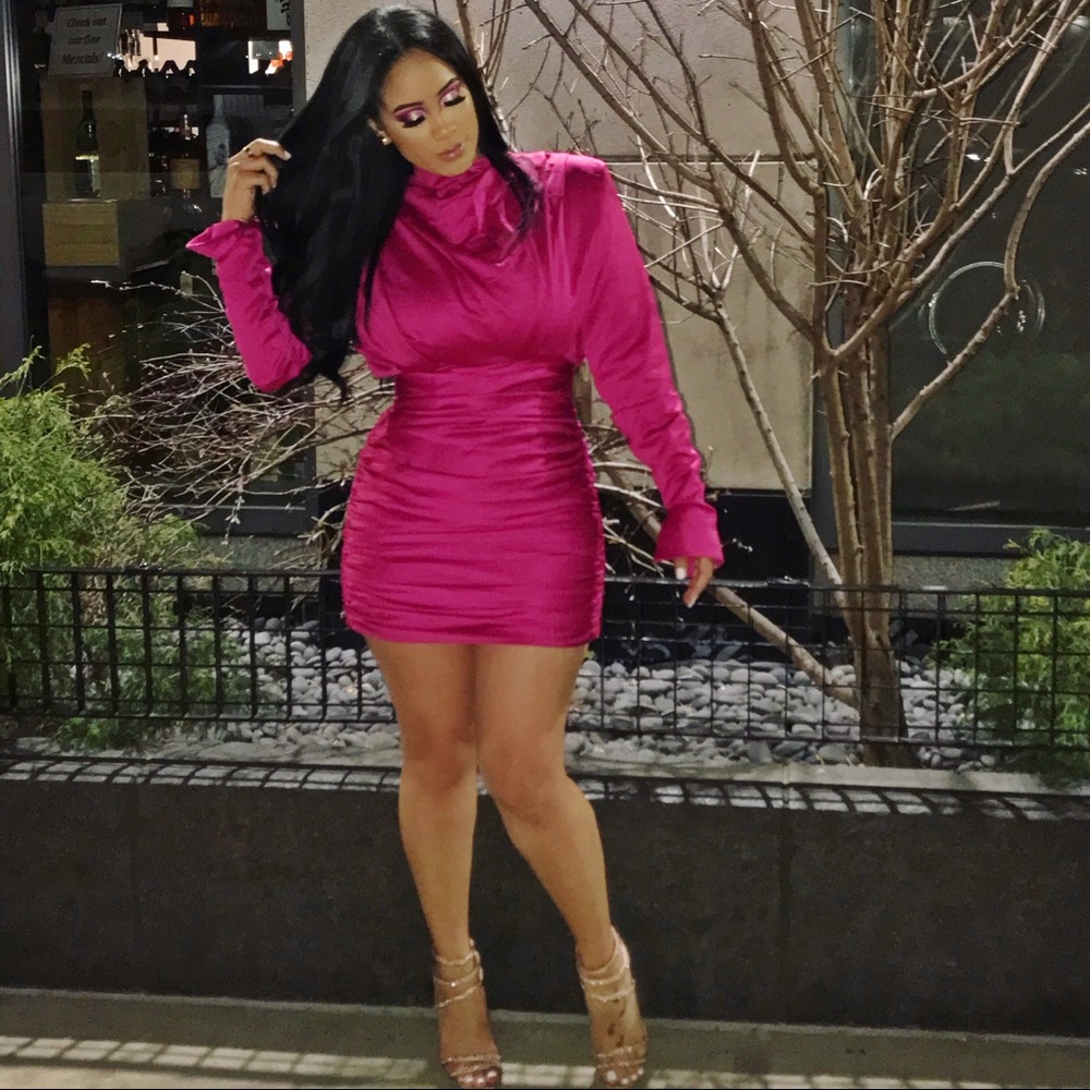 Giorgiana hot pink satin draped mini dress